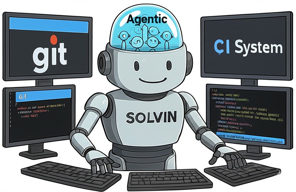 Stylized representation of AI agent working with code